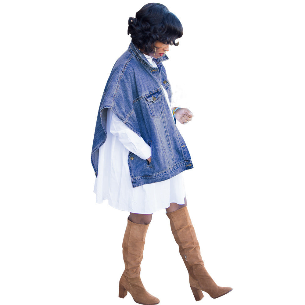 Women Fashion Shawl Denim Jacket 5