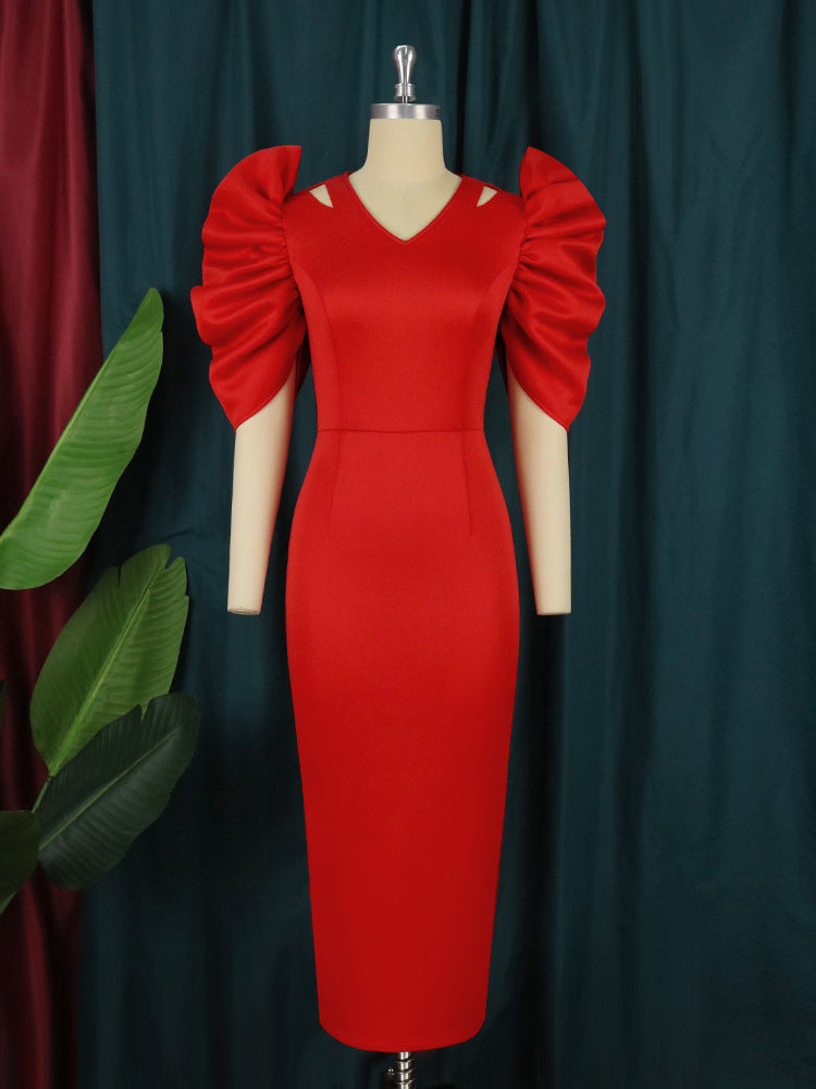 Plus Size Women Cut Out Round Neck Solid Pleated Short Sleeve Bodycon Dress