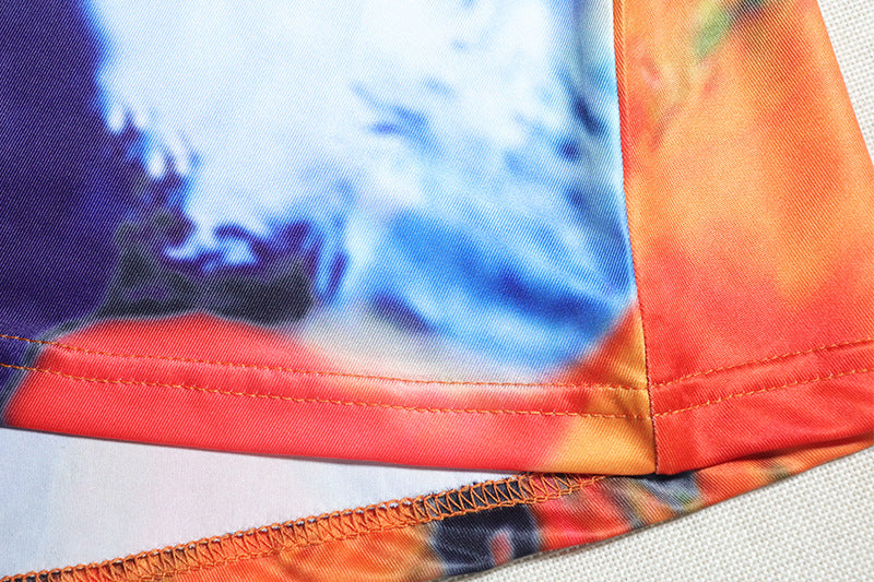 Women's Fashion Printed Round Neck Short Sleeve Street Casual Long Dress 13