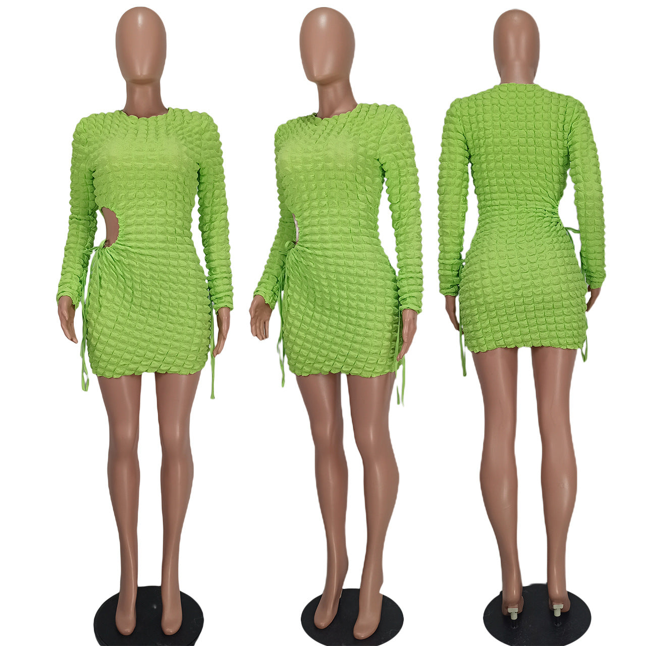 Women Fashion Drawstring Plaid Sexy Cutout Bodycon Dress 18