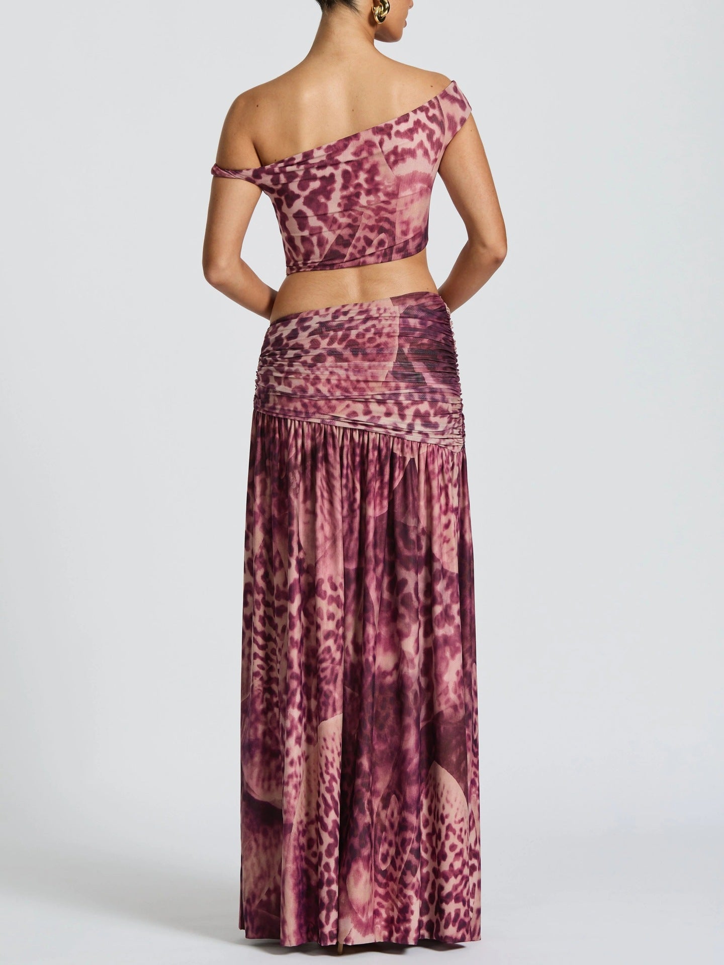 Summer Sexy Slash Shoulder Print Top & Slit Skirt Set 3