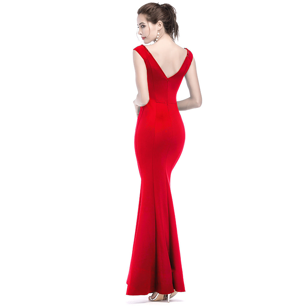 Women Elegant V Neck Slim Formal Party Maxi Mermaid Evening Dress 38