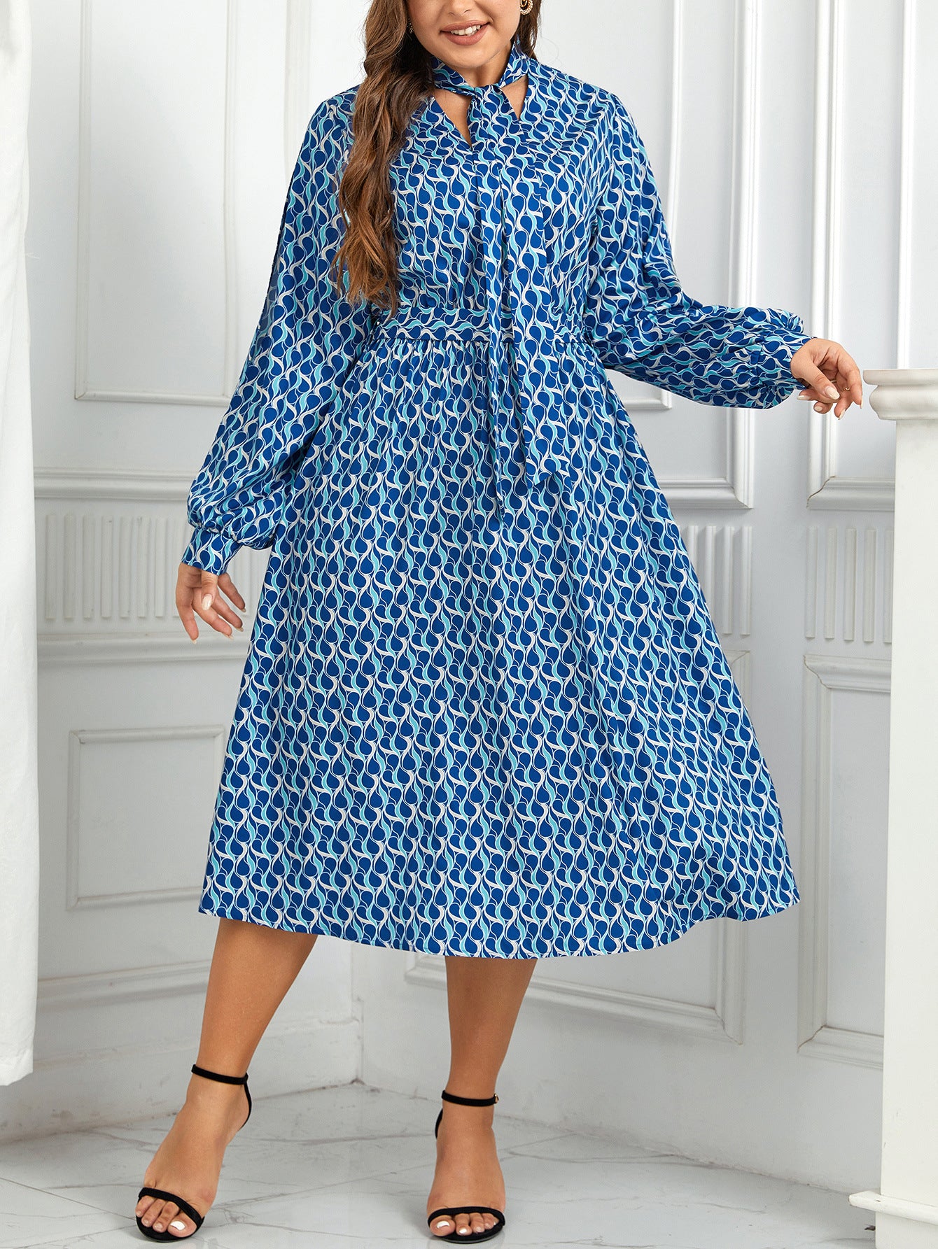 Plus Size Women Printed Puff Sleeve Dress 5