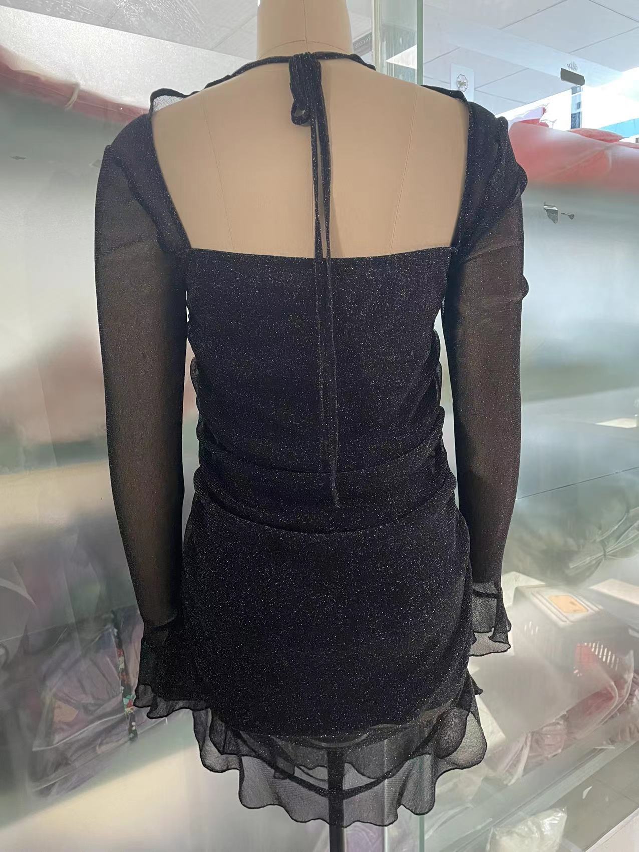 Women's Sexy See Through Black Sparkling Mini Dress 6