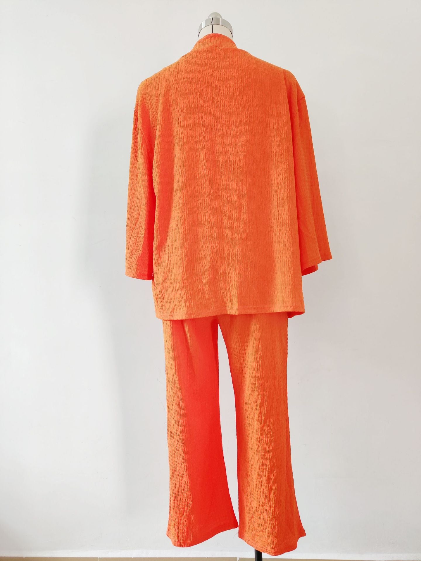 Women Solid long-sleeved shirt and pleated elastic waist trousers two-piece set 18