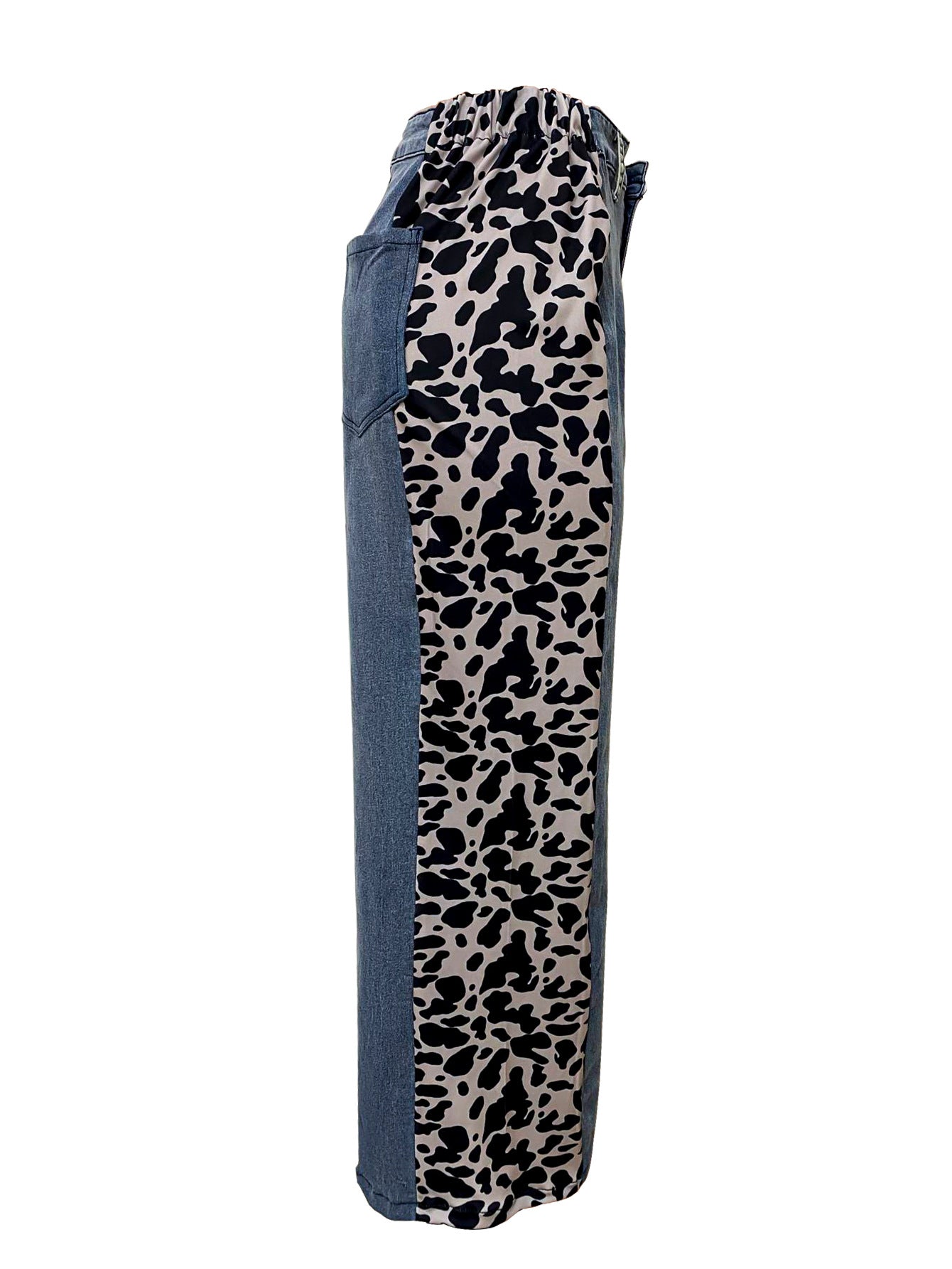 Women's street fashion leopard print patchwork straight denim trousers 10