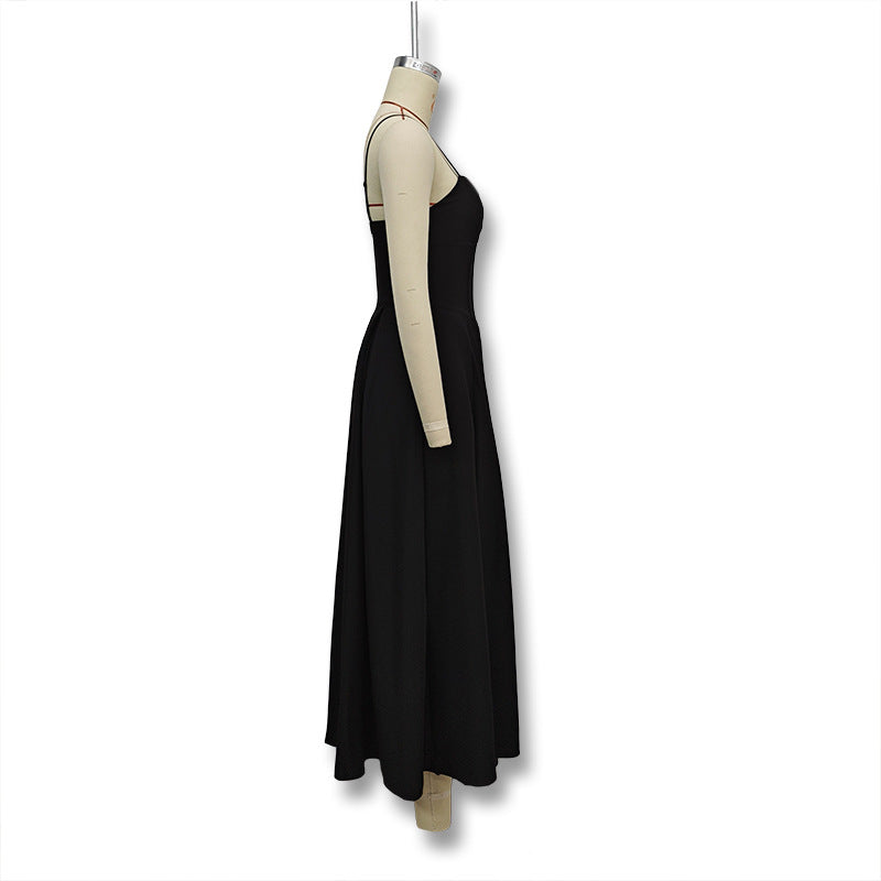 Women's Summer Sexy Black Low Back V-Neck Strap Long Dress 6