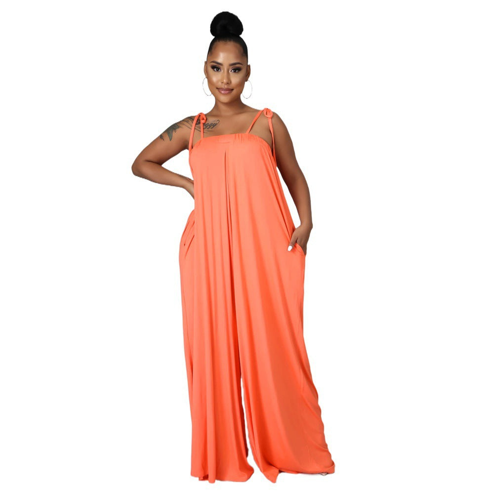 Solid Color Summer Sleeveless Slim Waist Wrapped Breast Loose Wide Leg Women's Jumpsuit 14