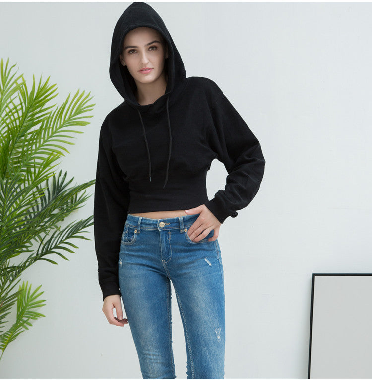 Autumn and winter fashion loose Slim Waist Crop hooded sports short Hoodies for women 14