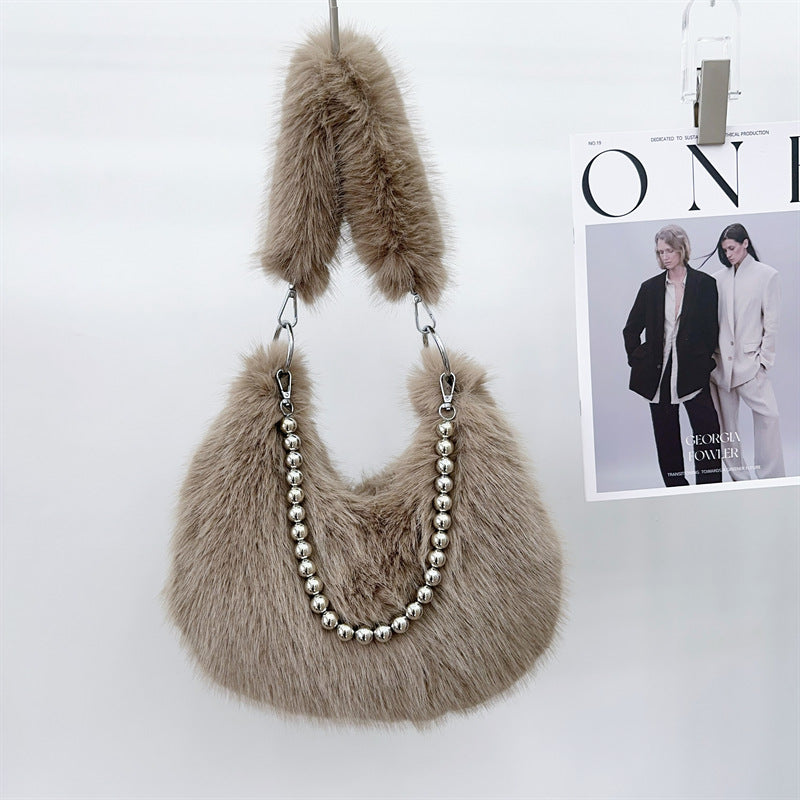 Autumn And Winter Furry Bag Imitation Fox Fur Armpit Bag Pearl Chain Shoulder Bag 15