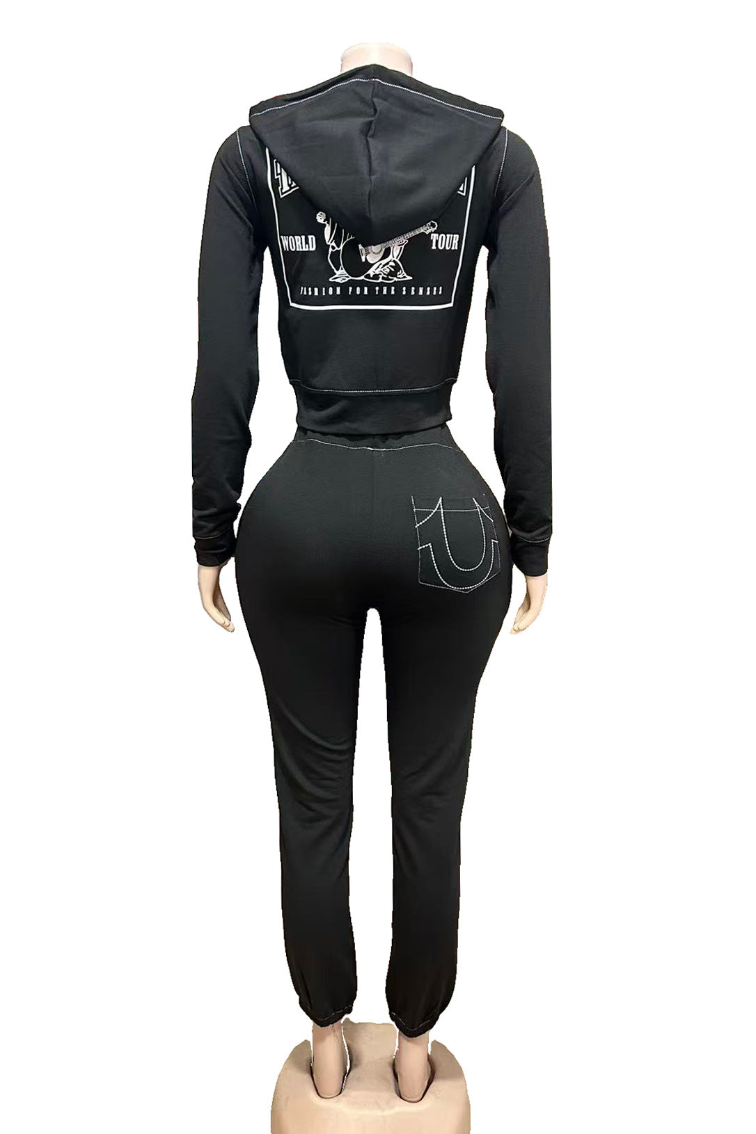 Women American Zippered Letter Print Hoodies and Pant Two-Piece Set 12