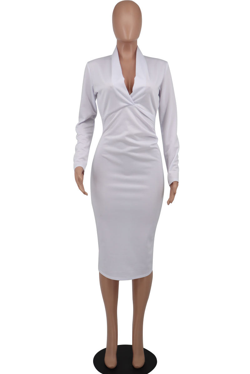 Women's Autumn V-Neck Long Sleeve Bodycon Dress 12