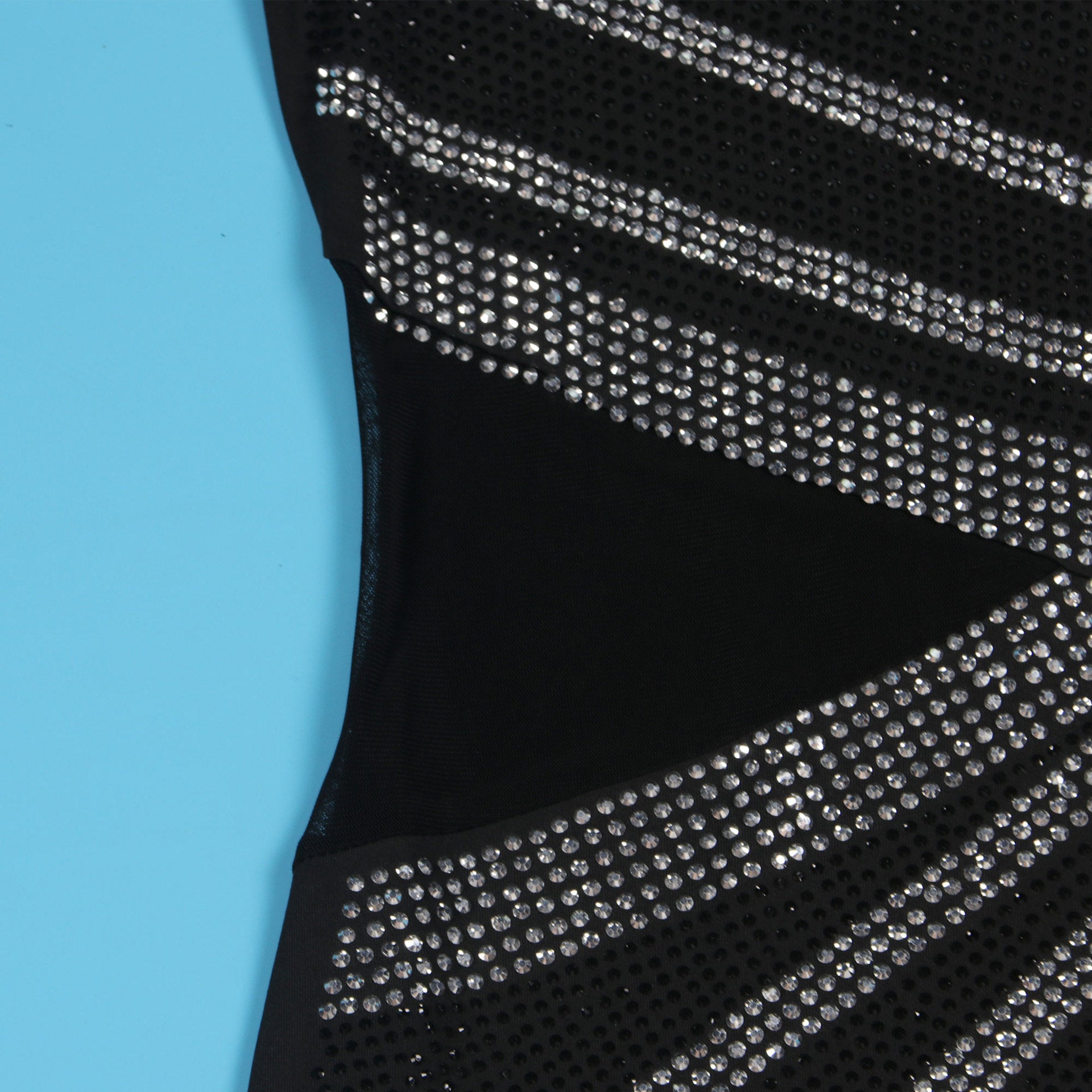 Women Sexy Beaded Patchwork See-Through One-Shoulder Sleeveless Elastic Bodycon Dress 14