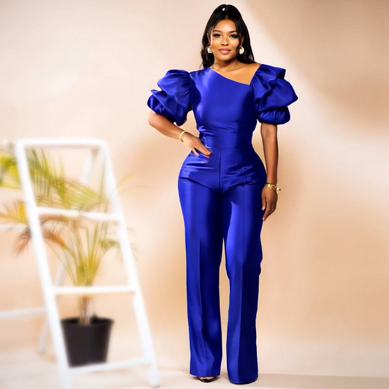 Women Slash Shoulder piled sleeve party Jumpsuit 5