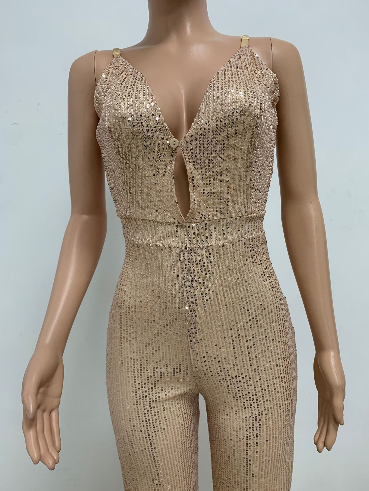 Deep V Neck Low Back Sleeveless Chic Sequined Straps Elegant Women's Party Jumpsuit 49