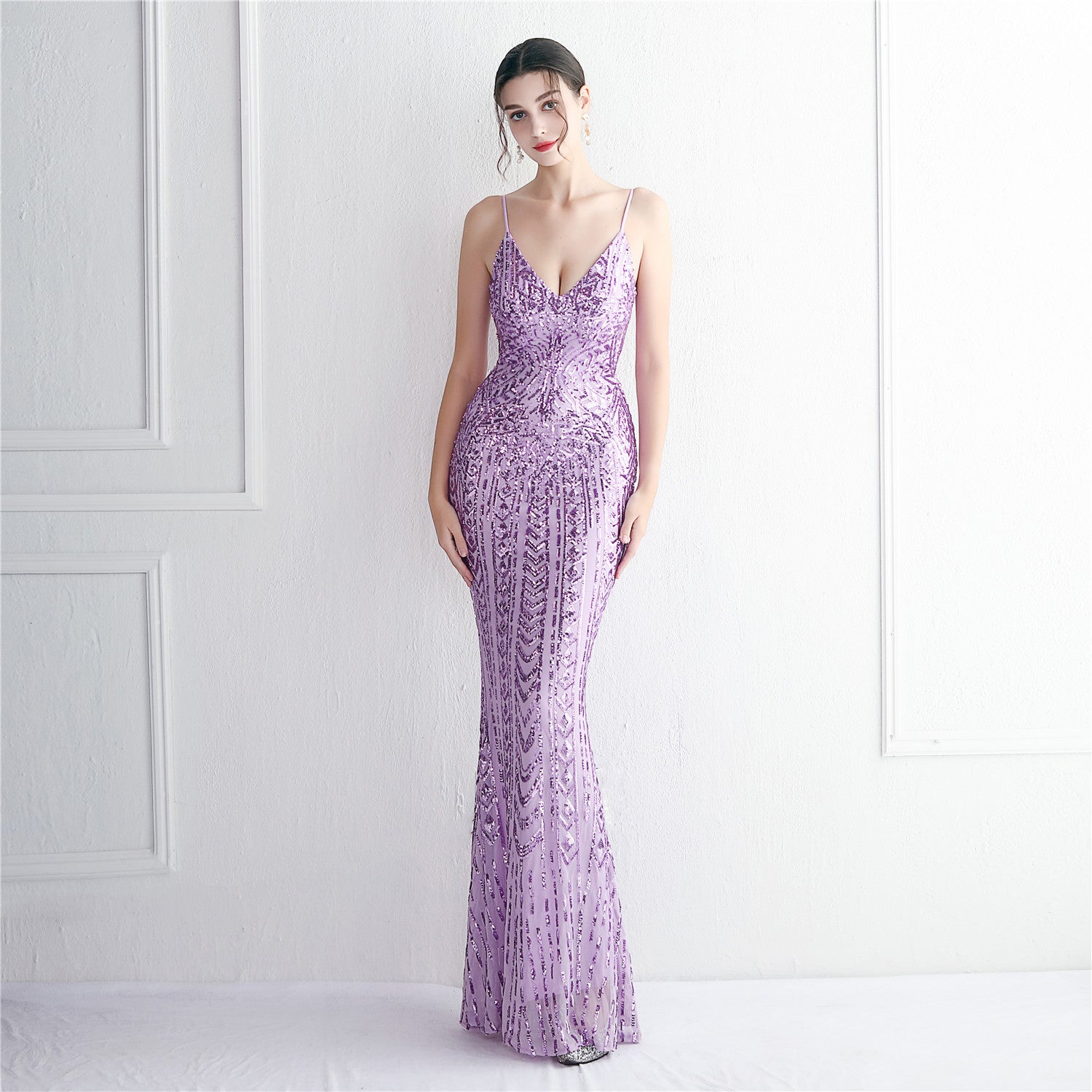 Positioning Floral Sling Evening Sequin Gown Long Formal Party Slim Evening Dress Chic Mermaid Dress 9