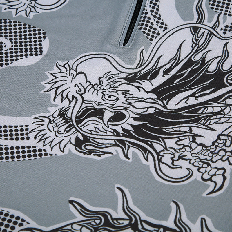 Women's Style Dragon Print Fashion Zip Sleeveless Vest Trousers Casual Two Piece Pants Set 15