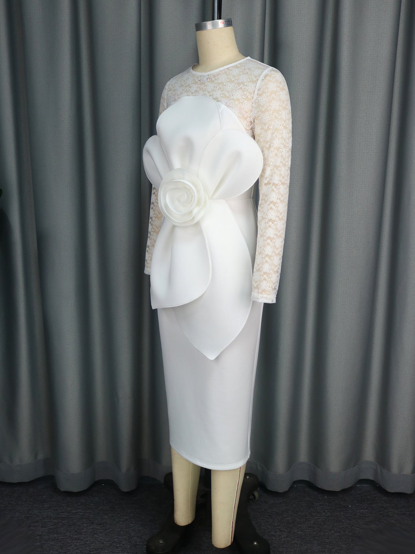 Long-Sleeved Lace Wedding Bow Party Dress 10