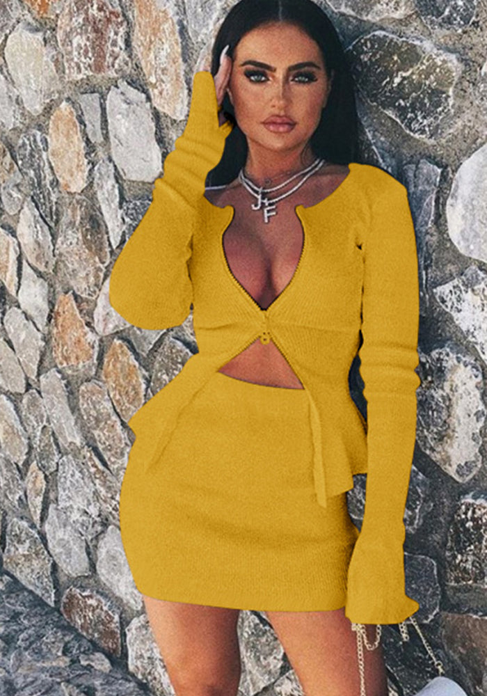 High Waist Knitting Ribbed Bodycon Solid Color Women  Skirt