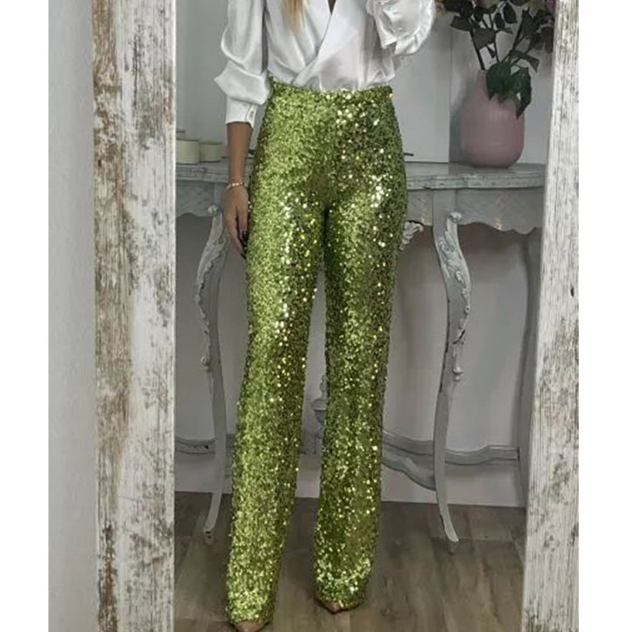 Spring Summer Party Sequined Casual Slim Fit Stretch Bell Bottom Pants