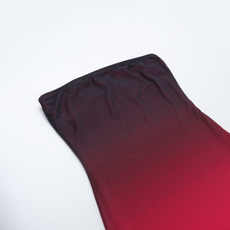 Women Strapless Gradient Mesh Backless Dress 6