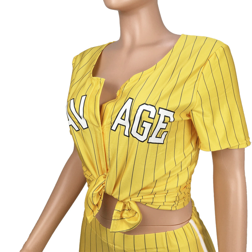 Women Sexy Women Striped Letter Baseball Top and Skirt Two-piece Set 37