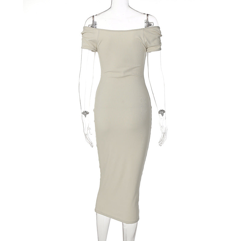 Summer Women's Off Shoulder Rib Long Slim Dress 12