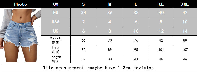 Women Trendy Ripped Hem Elastic Worn Washed Denim Shorts 7