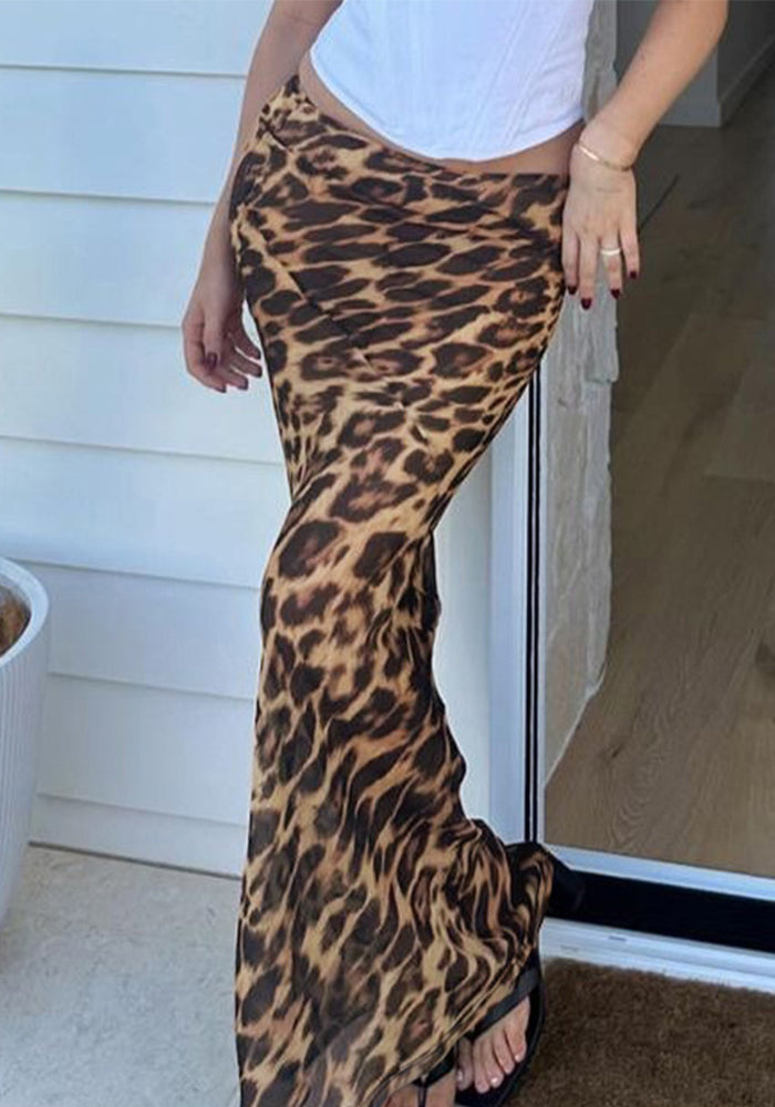 Women Summer Sexy Leopard Mesh See-Through Skirt