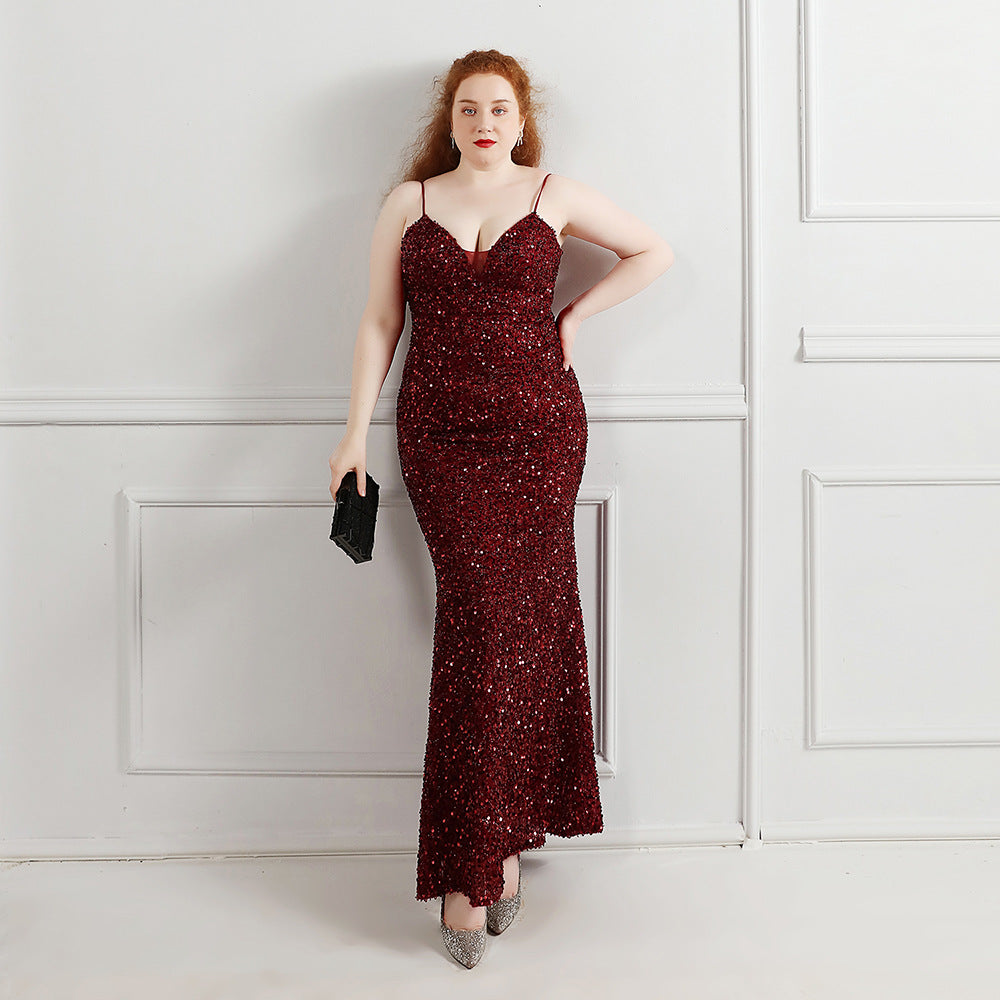 Plus Size Women Sequined Formal Party Maxi Evening Dress 4