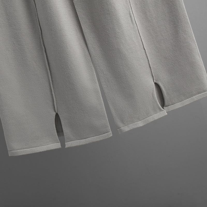 Women autumn and winter loose solid sweater and slit wide-leg pants two-piece set 25