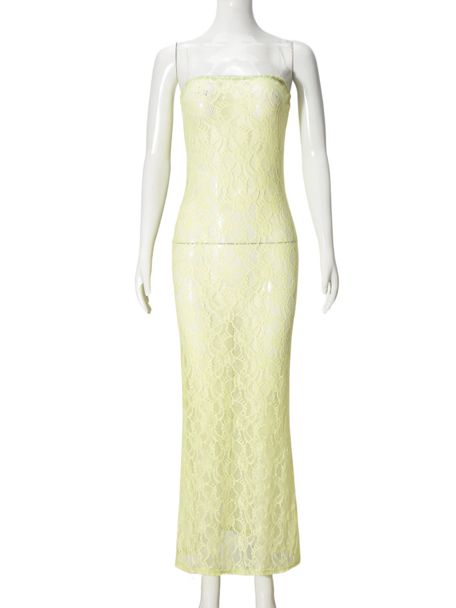 Summer Sexy Lace See-Through Strapless Dress for Women 11