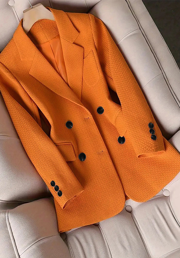 Women Turndown Collar Retro Elegant Career Button Blazer