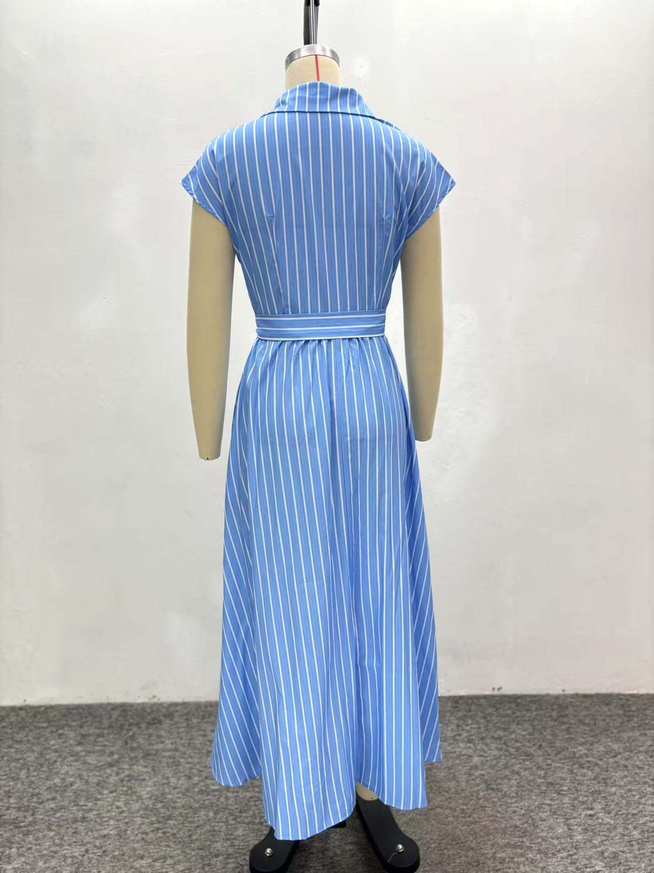 African Women elegant sleeveless single-breasted striped lace-up dress 16