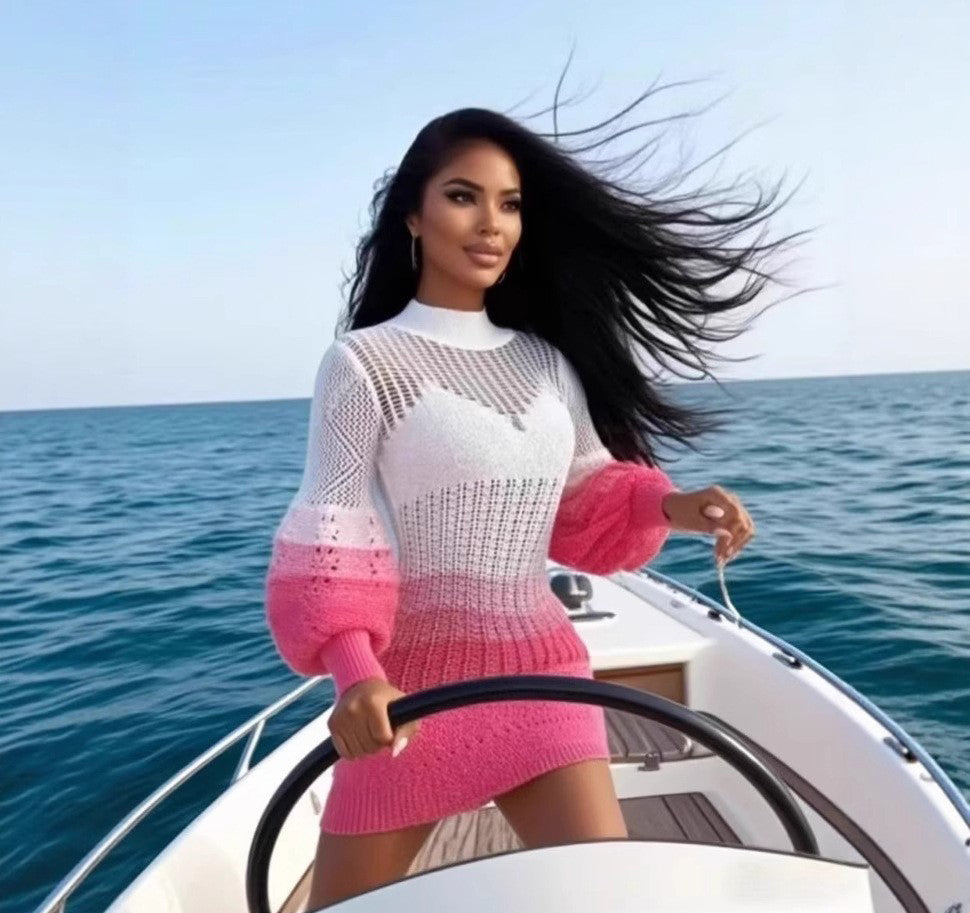 Women Autumn Hollow Knitting Style Beach Dress 8