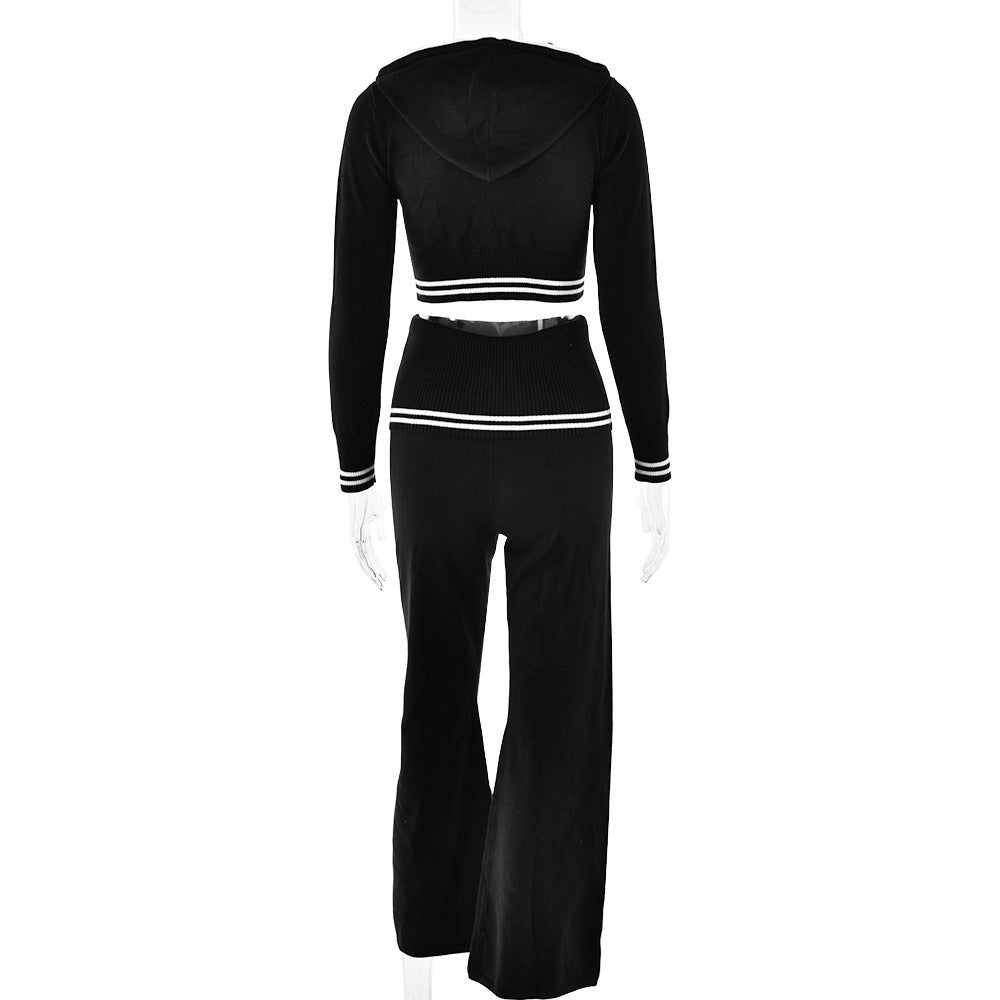 Women Autumn and Winter Knitting Top with Hood and Pants two-piece suit 13