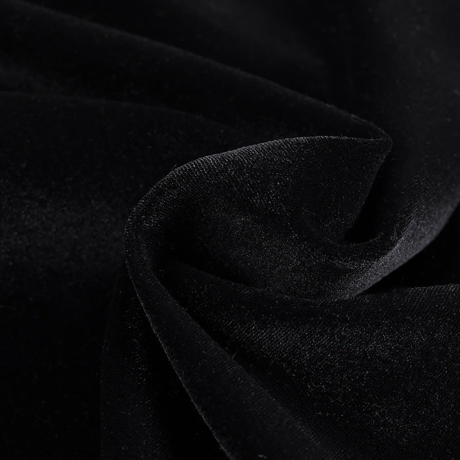 Women's Fashionable Round Neck Padded Shoulder High Slit Open Waist Black Long Dress 12