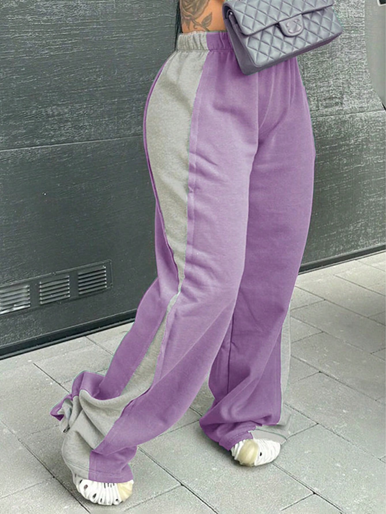 Women color-blocked straight wide-leg sweatpants 4