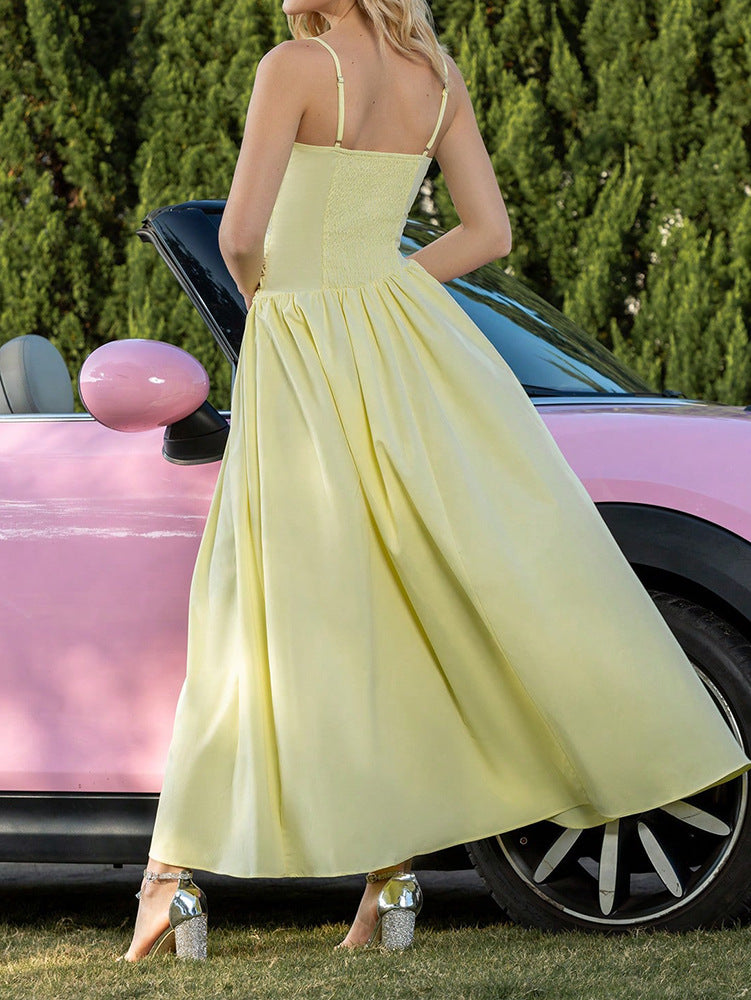 Women summer sexy mesh patchwork suspender ruffle dress 5