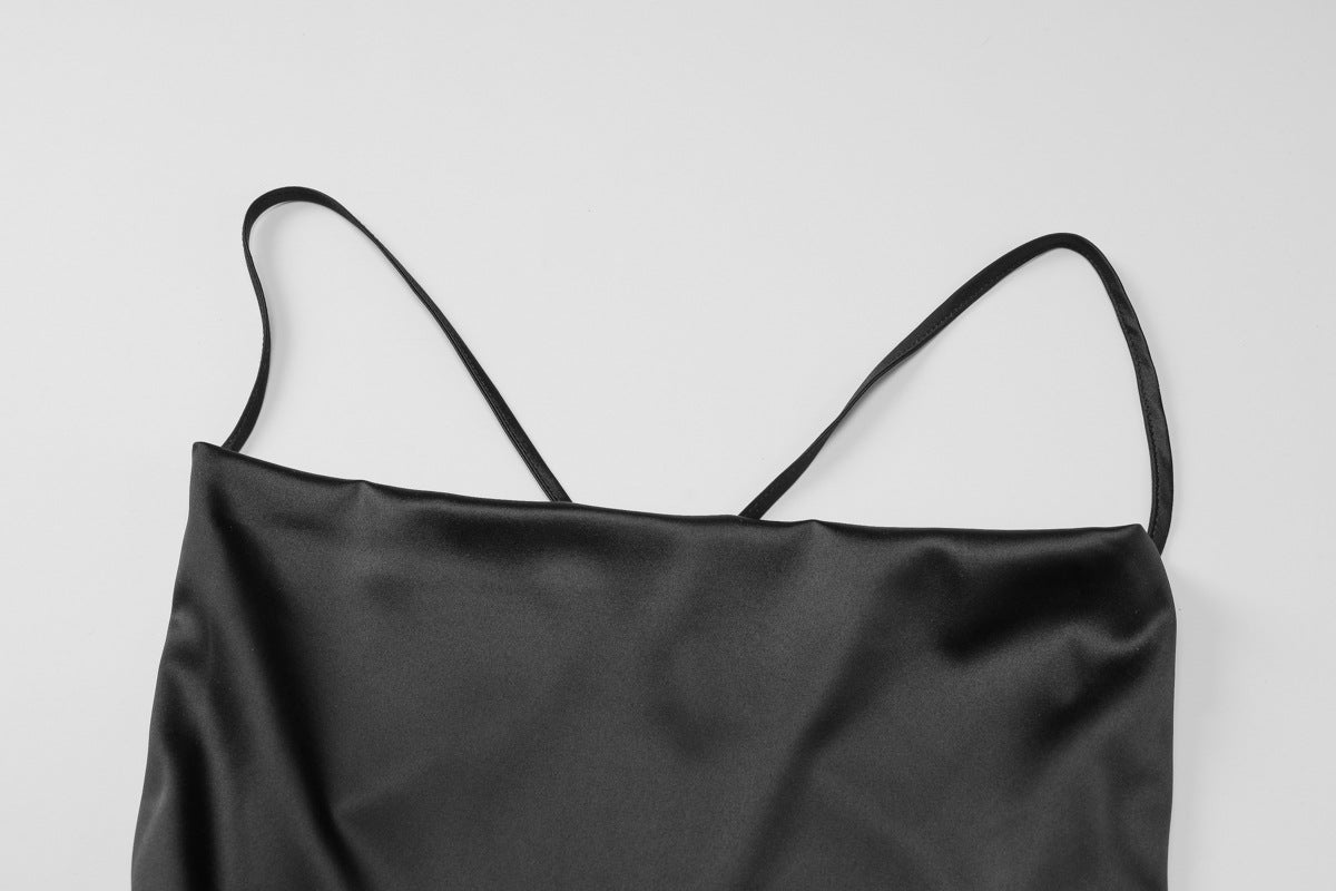 Spring and Summer Strap Satin Low Back Lace-Up Long Dress 10