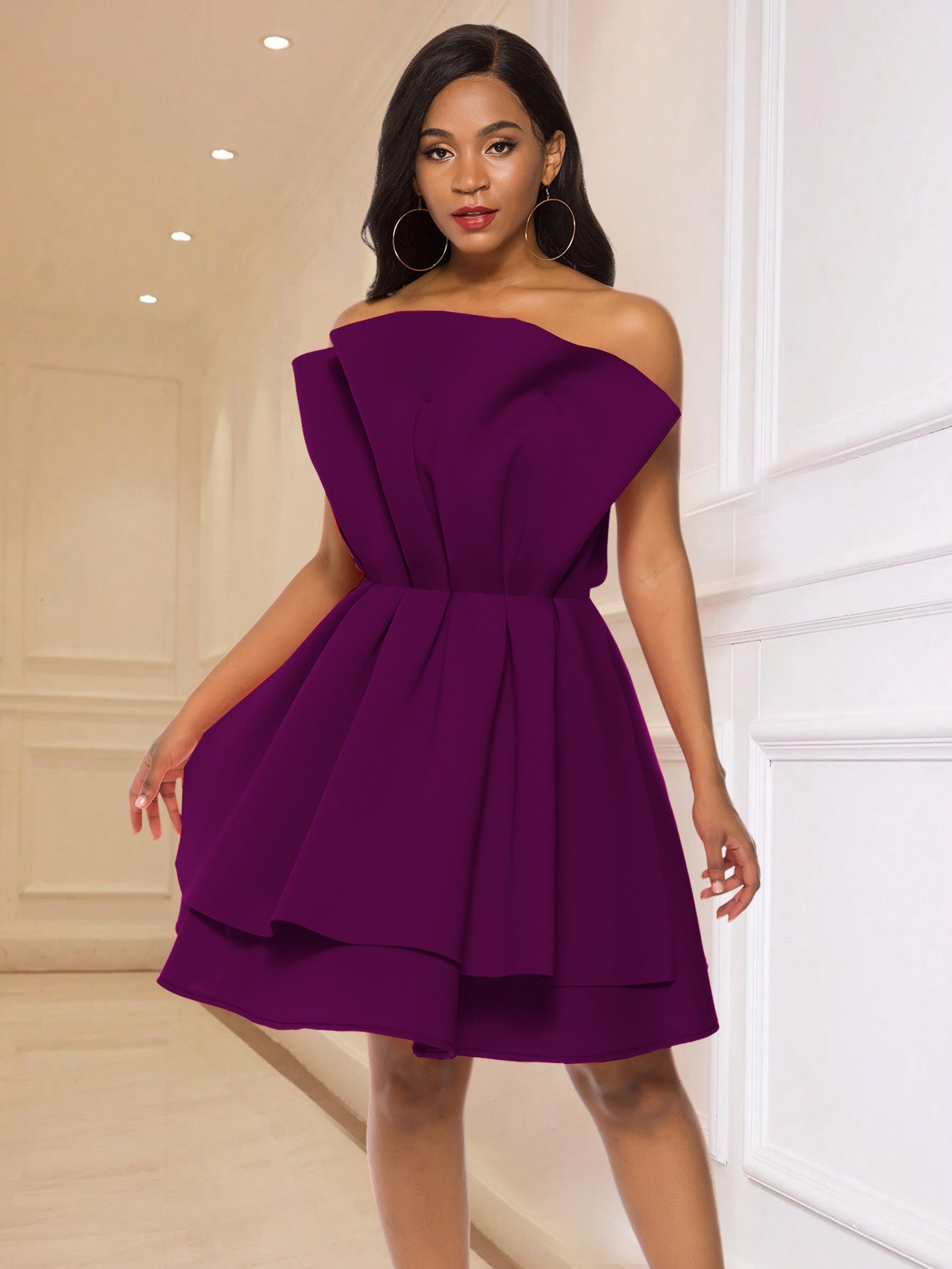 Women sexy Strapless ruffle Formal Party dresses 4