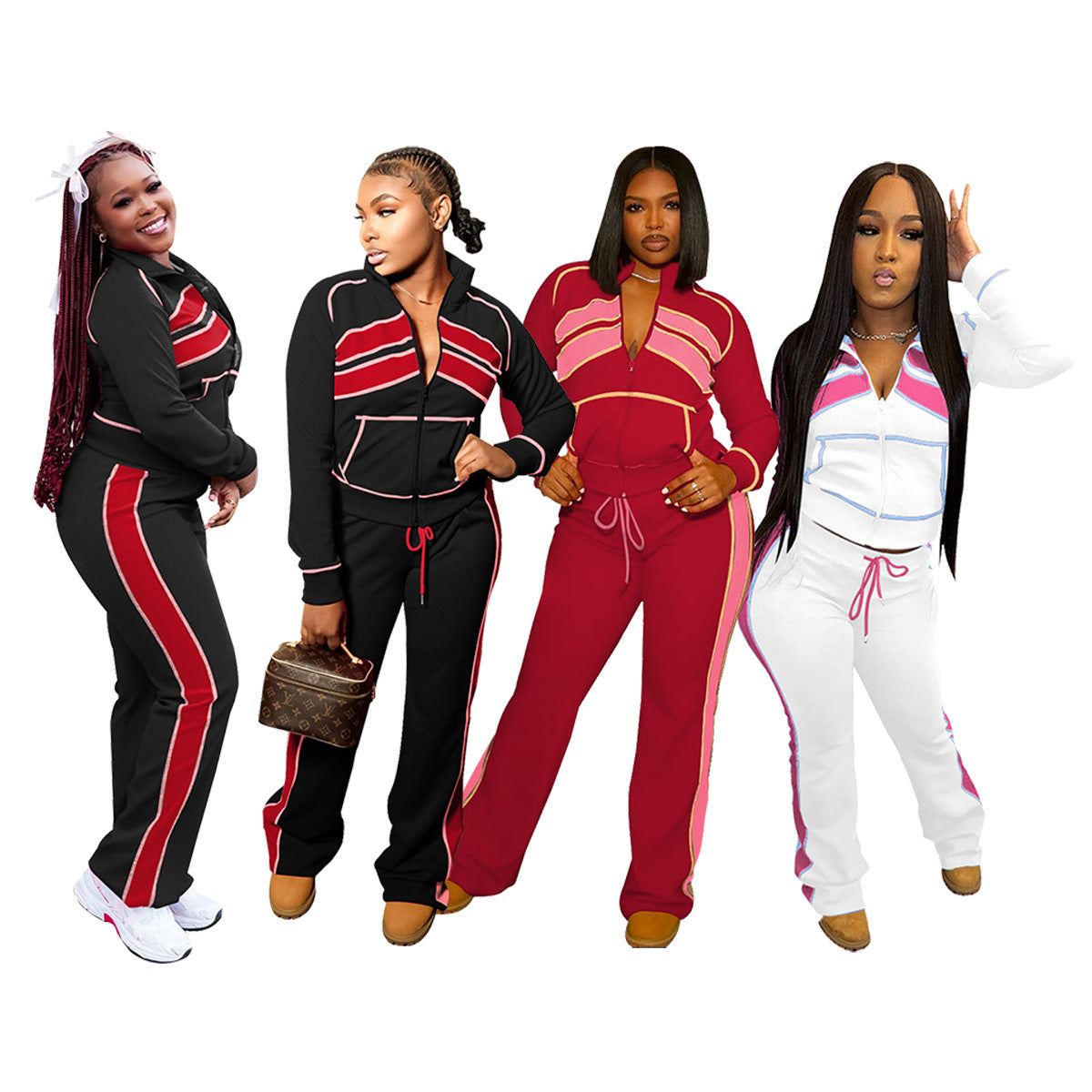 Women Sporty Casual Autumn/Winter Colorblock Long-Sleeved Top and Pant Two-Piece Set 10