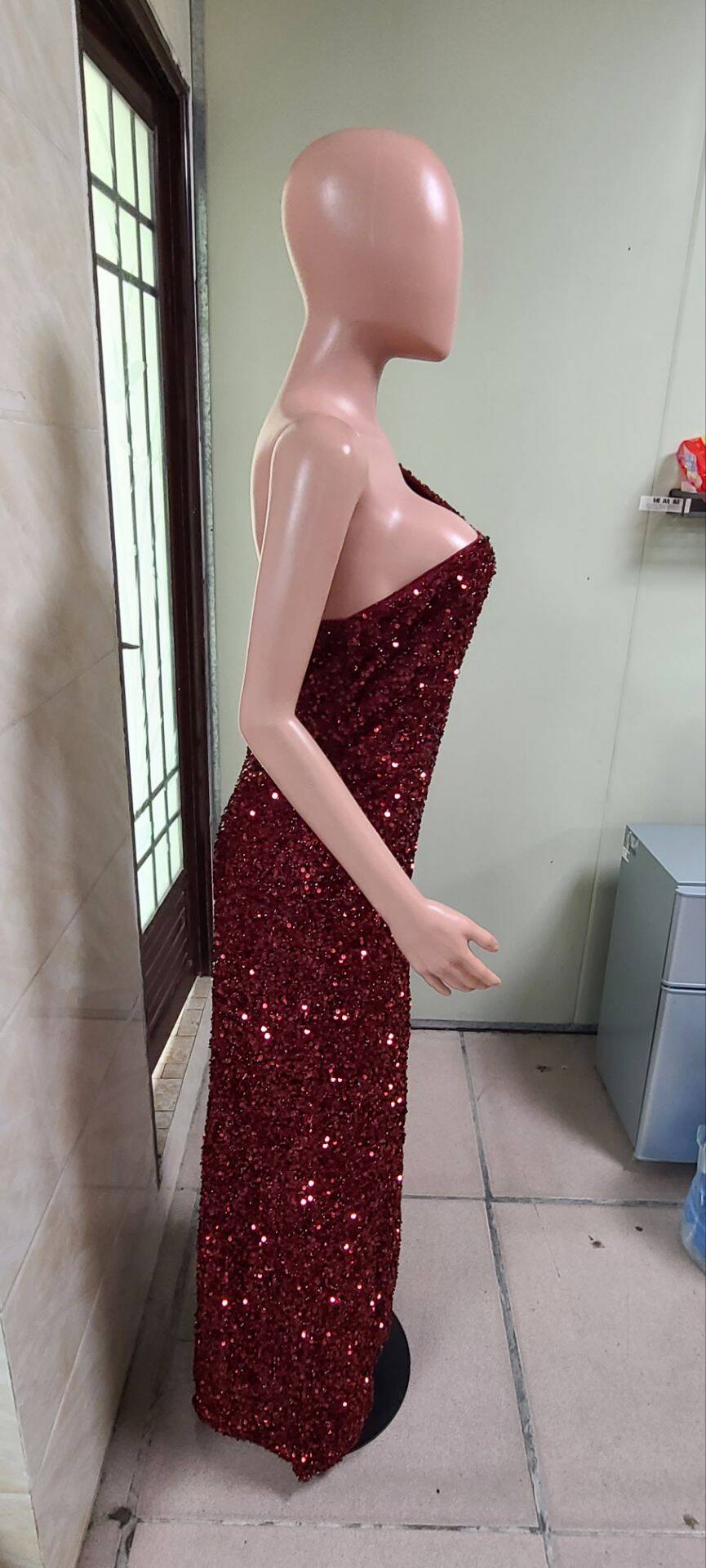 Women Summer Sexy Off Shoulder Slit Sequin Dress 24