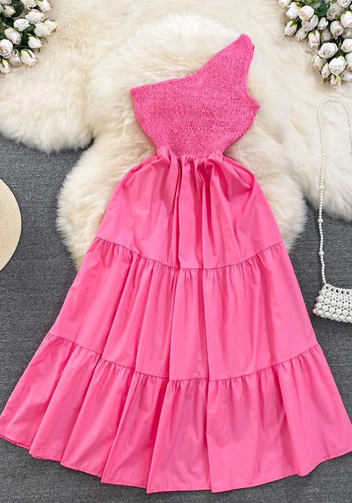 Retro Chic Sleeveless Slash Shoulder Slim Waist Slim Fit Beach Holidays A-Line Long Dress