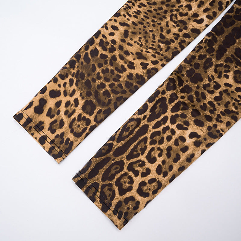 Women's Sexy Leopard Print Contrast Patchwork Tight-Fitting Straight-Leg Pants 13