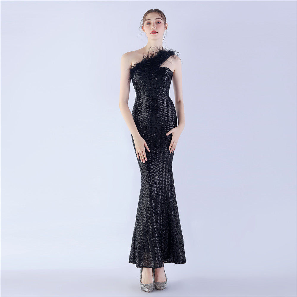 Luxury Sequin Slash shoulder Sleeveless Mermaid Plus Size Formal Party Evening Dress