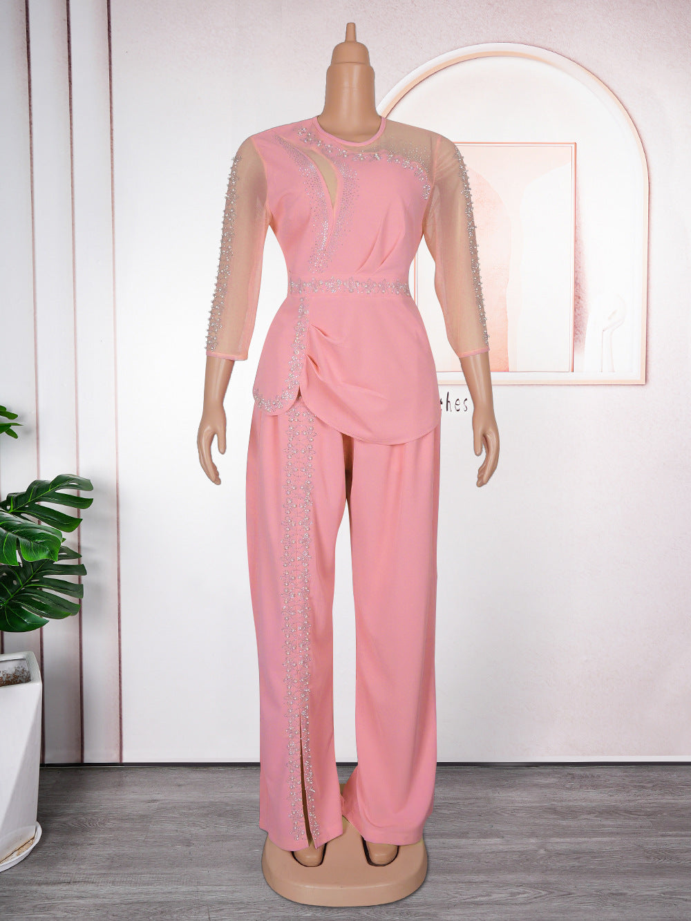 Plus Size African Women Style Women Long Sleeve Top + Long Pants Two-Piece Set 11