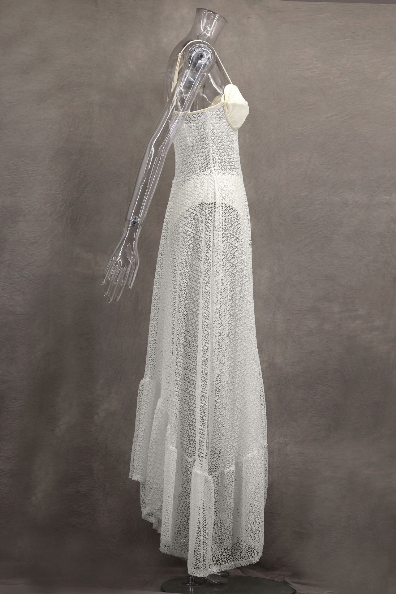 Women Floral Lace See-Through Strap Dress 9