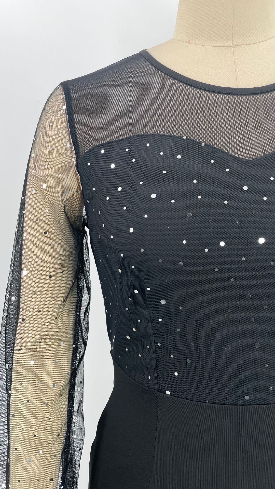 Mesh Patchwork Dress Women's Fashion Round Neck Long Sleeves Slim Elegant Dress Maxi Dress 14