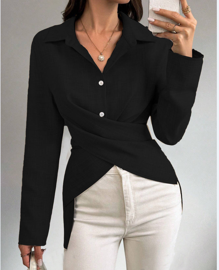 Autumn Fashion Slim Waist Solid Color Shirt Women's Clothing 8